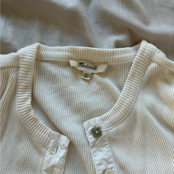 Madewell Garment-Dyed Ribbed Cardigan Button Down Front Long Sleeve Tee off XS - Picture 6 of 6